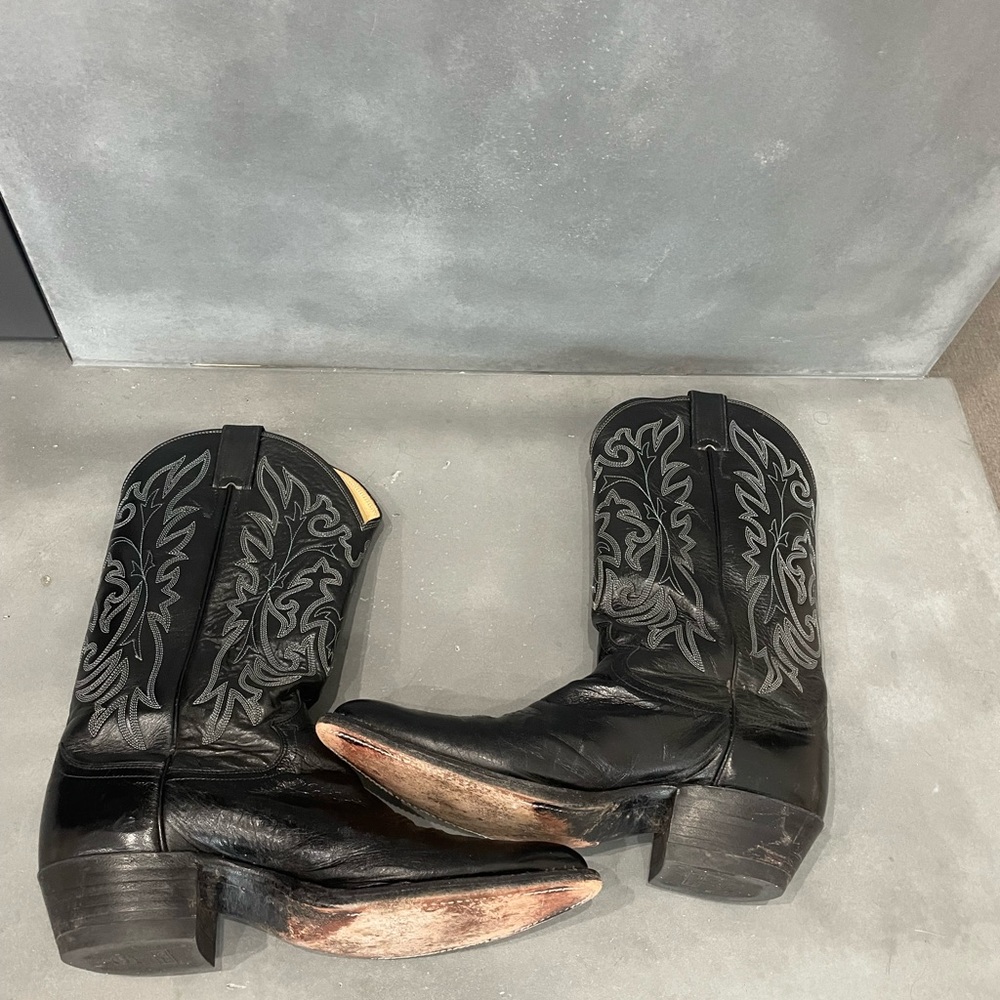 Justin Kangaroo Skin In Black Western Cowboy Boots Si… Gem